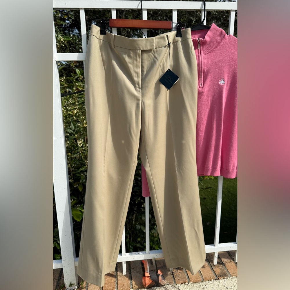 Brooks Brothers 346 Caroline Fit Khaki Pants 12P Petite Wool Blend Straight Leg